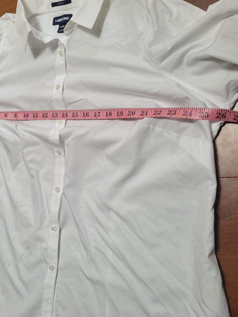 Lands End White Shirt Button Up Office Supima Cotton 22W Long Sleeves Collar - Picture 8 of 9